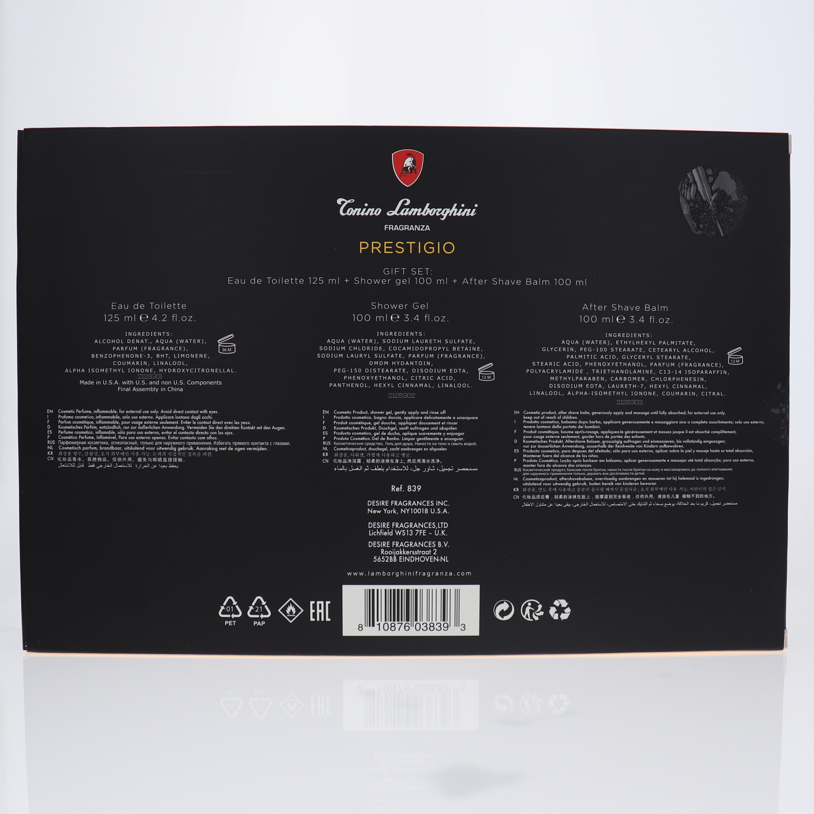 LAMBORGHINI PRESTIGIO 3PC SET - EDT 125ML + AFTERSHAVE BALM 100ML + SHOWER GEL 100ML